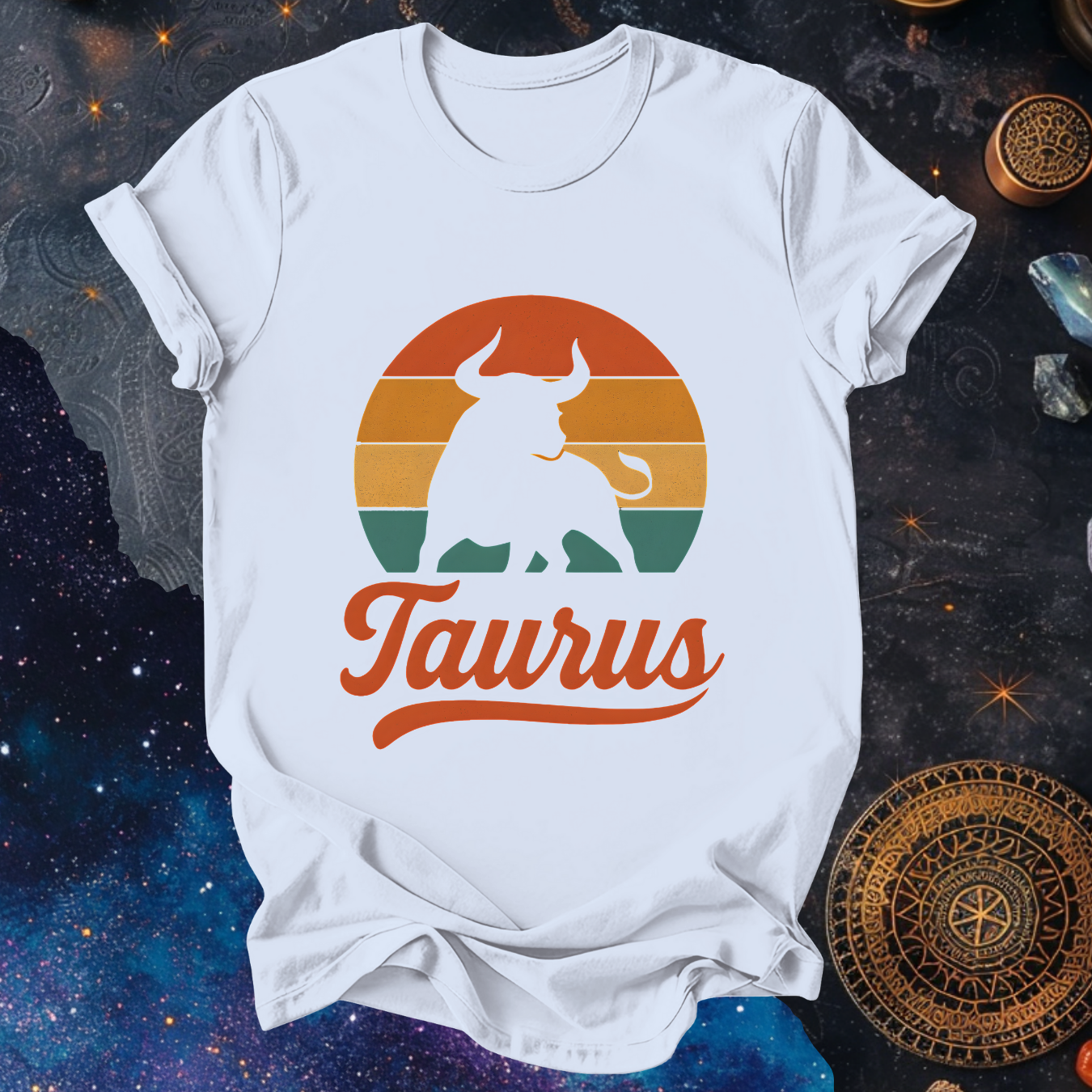 Taurus - The Grounded Force | Vintage Zodiac Sunset T-shirt