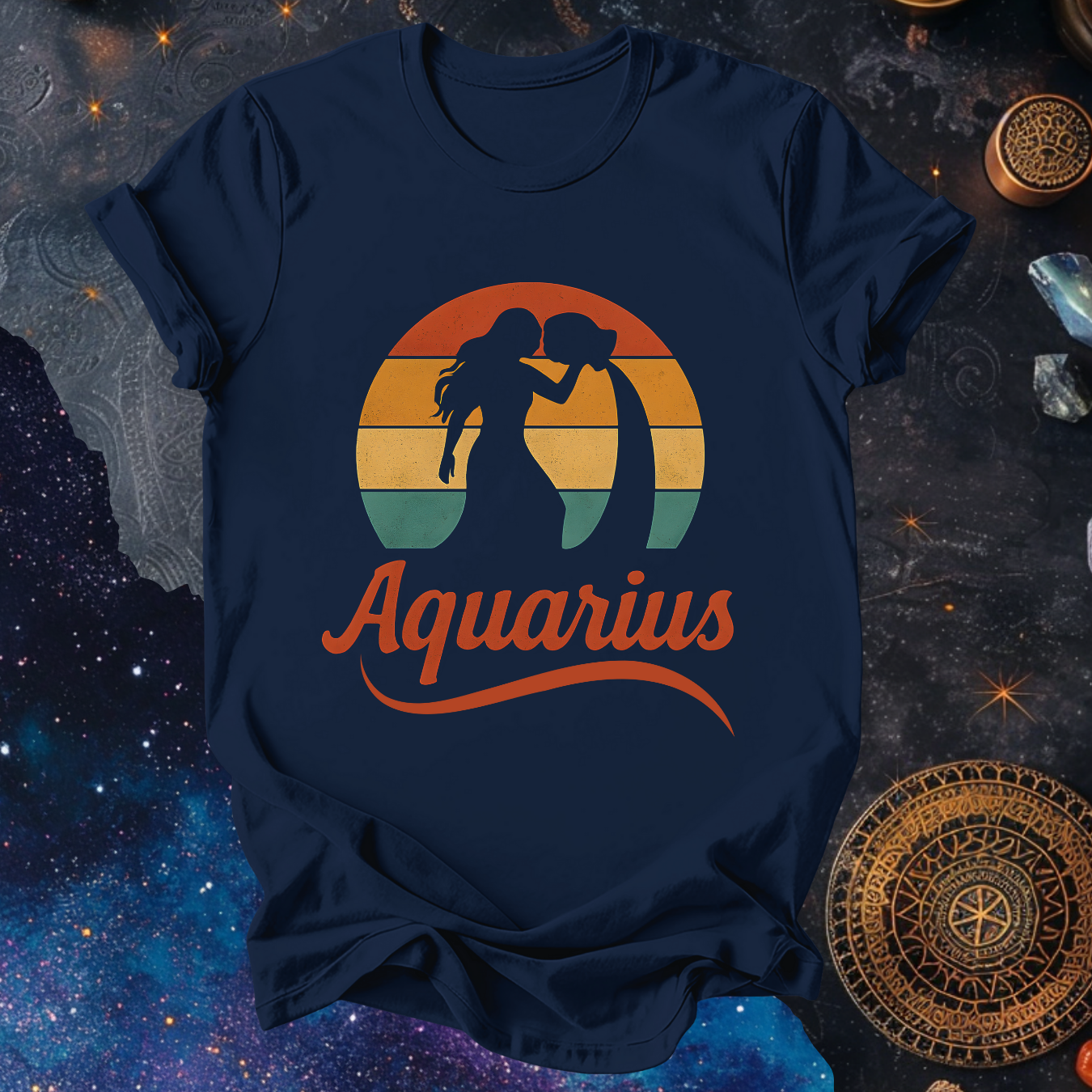 Aquarius - The Water Bearer’s Glow | Vintage Zodiac Sunset T-Shirt