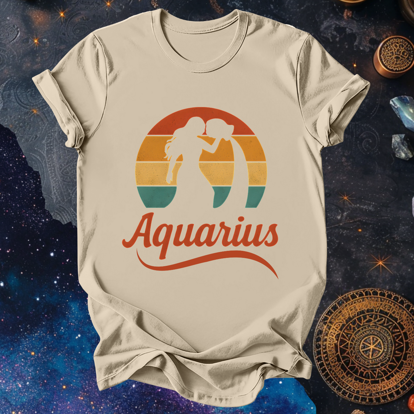 Aquarius - The Water Bearer’s Glow | Vintage Zodiac Sunset T-Shirt