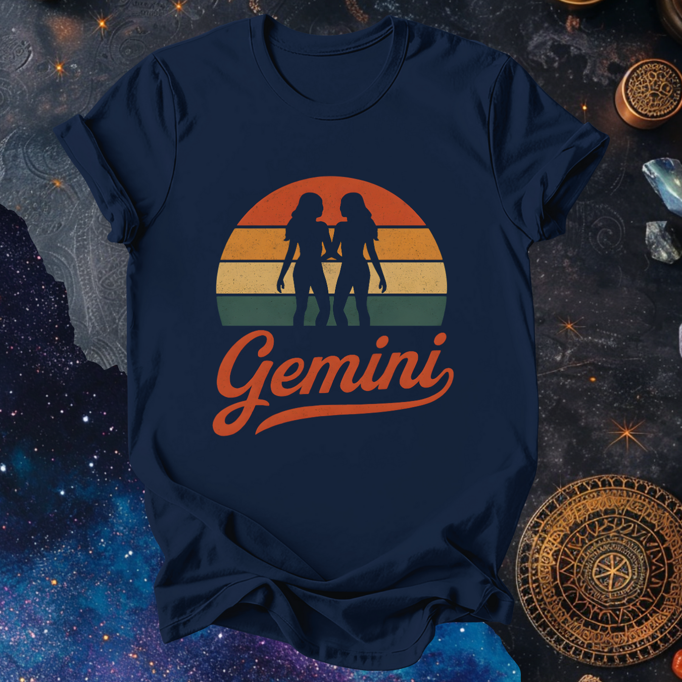 Gemini - The Cosmic Twins | Vintage Zodiac Sunset T-Shirt