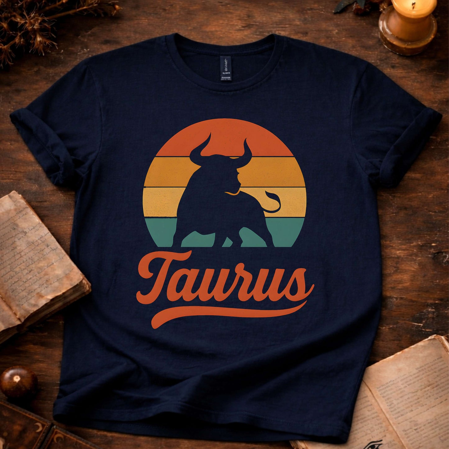 Taurus - The Grounded Force | Vintage Zodiac Sunset T-shirt