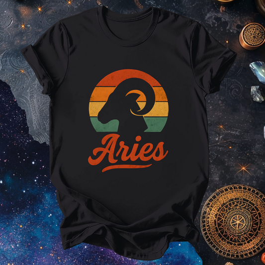 Aries - The Bold Spark | Vintage Zodiac Sunset T-Shirt