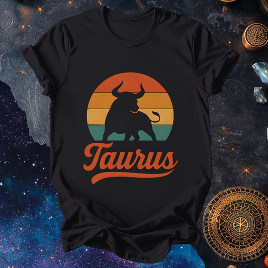 Taurus - The Grounded Force | Vintage Zodiac Sunset T-shirt