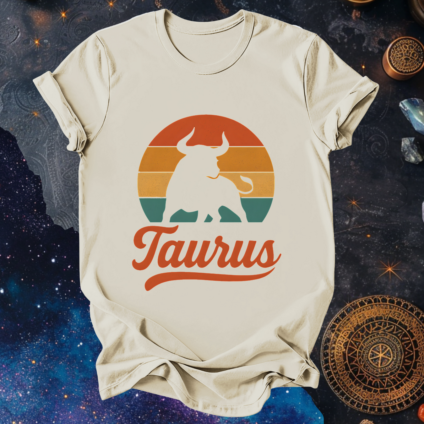 Taurus - The Grounded Force | Vintage Zodiac Sunset T-shirt