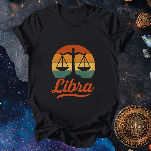 Libra - The Balanced Light | Vintage Zodiac Sunset T-shirt