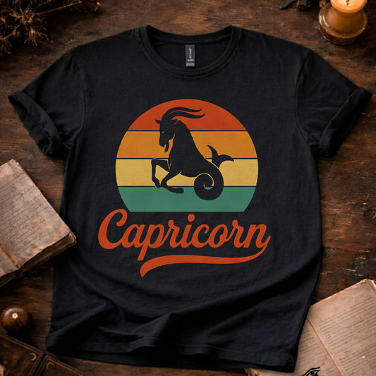 Capricorn - The Timeless Climb | Vintage Zodiac Sunset T-Shirt
