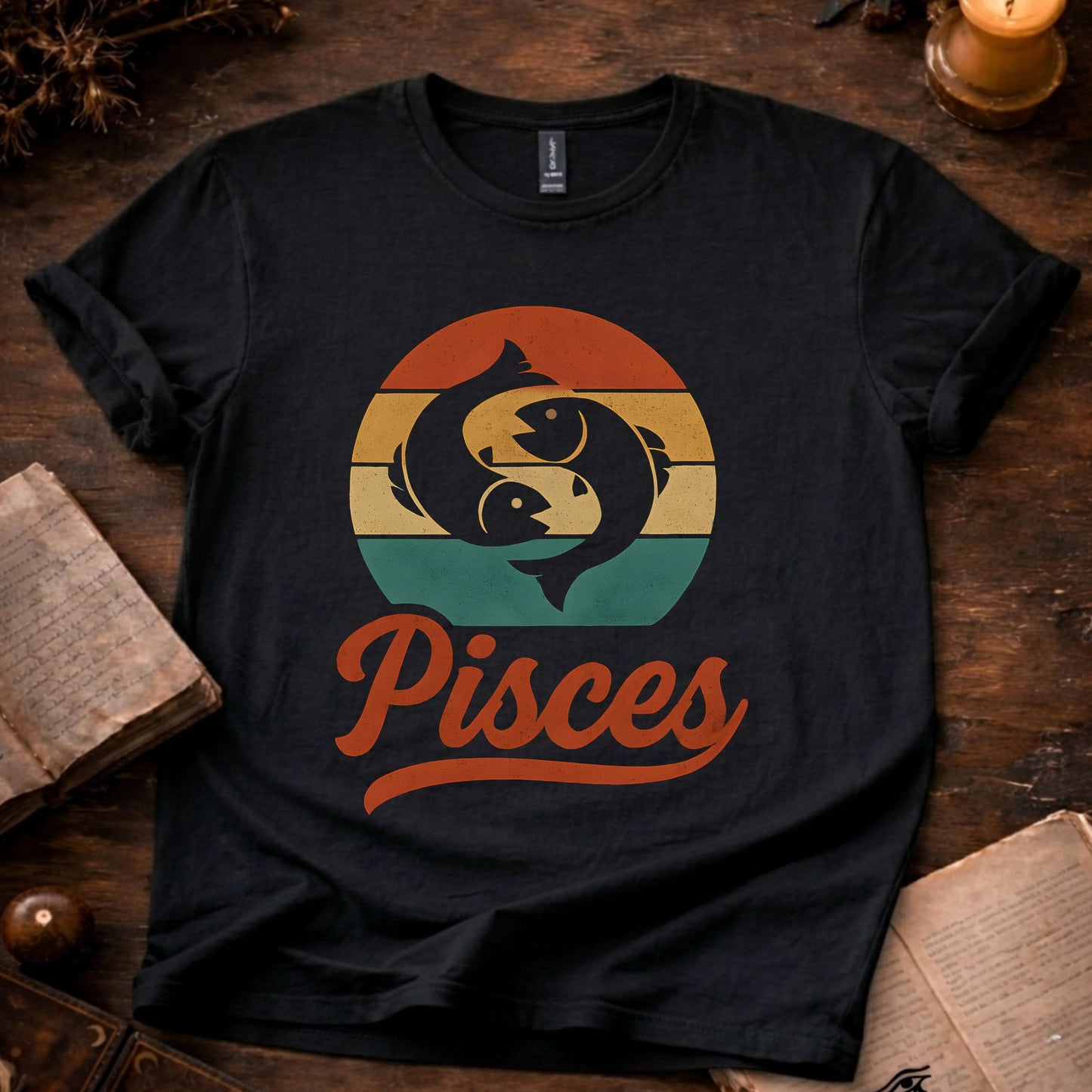 Pisces - The Dreaming Current | Vintage Zodiac Sunset T-Shirt