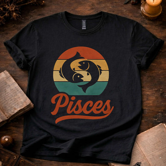 Pisces - The Dreaming Current | Vintage Zodiac Sunset T-Shirt