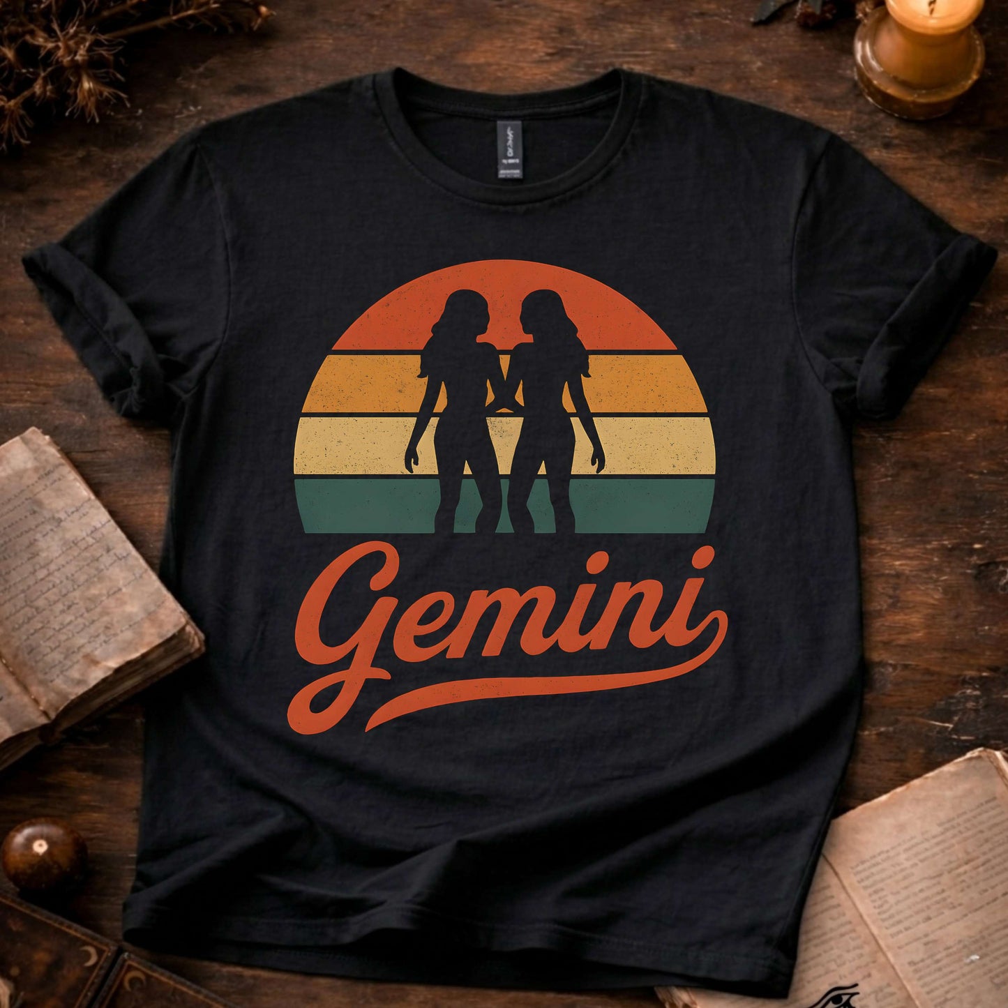 Gemini - The Cosmic Twins | Vintage Zodiac Sunset T-Shirt