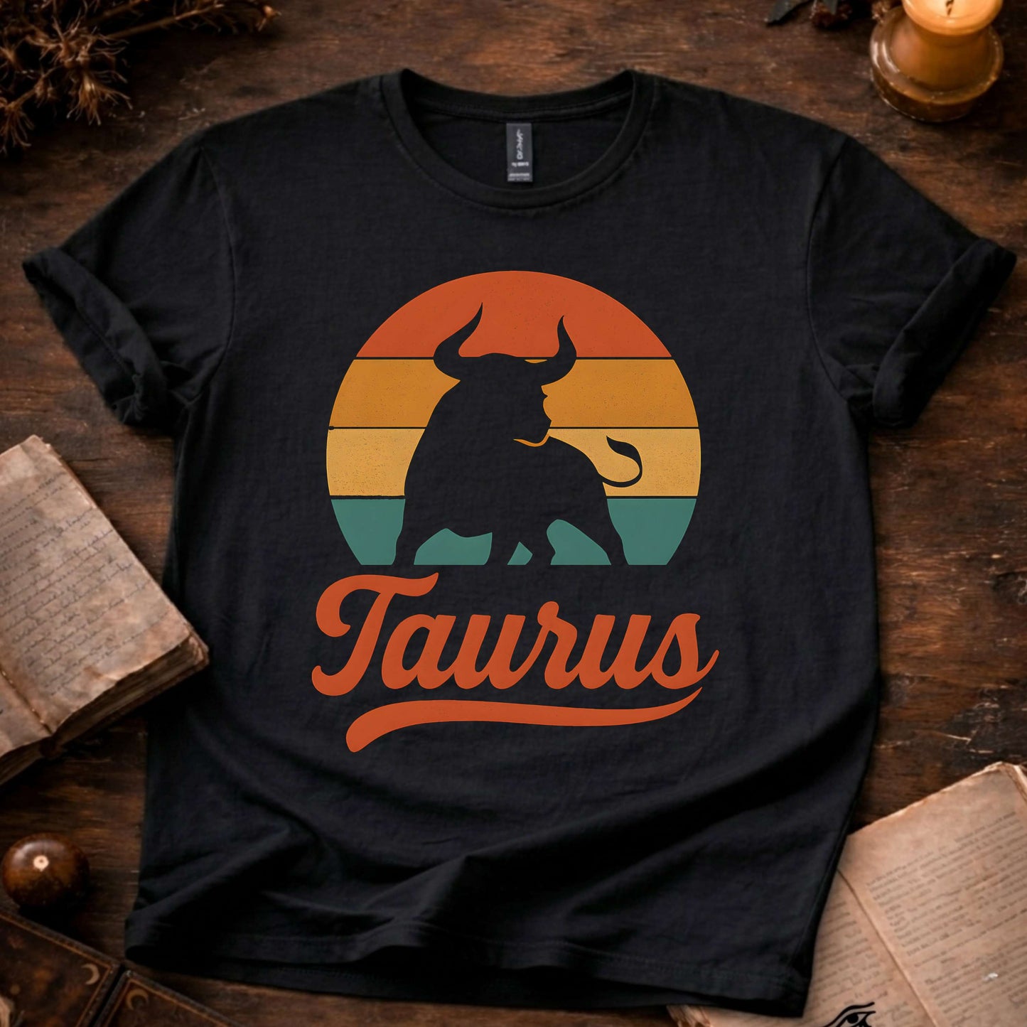Taurus - The Grounded Force | Vintage Zodiac Sunset T-shirt