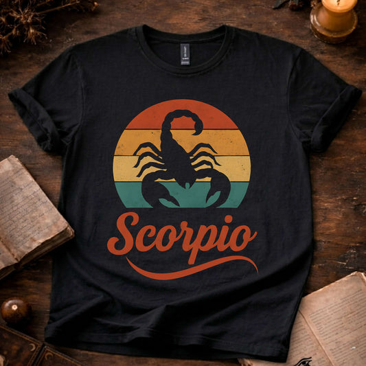 Scorpio - The Velvet Sting | Vintage Zodiac Sunset T-Shirt