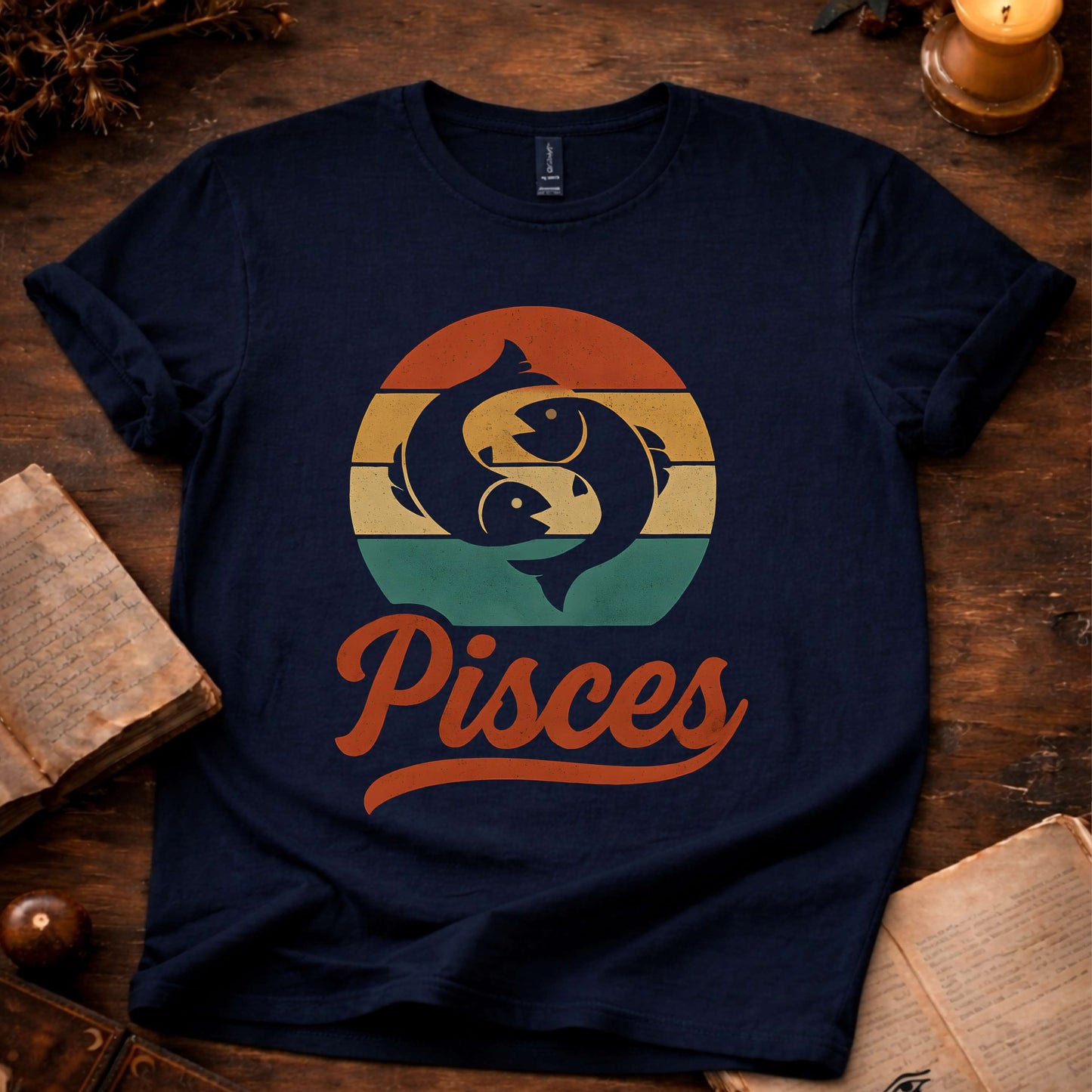 Pisces - The Dreaming Current | Vintage Zodiac Sunset T-Shirt
