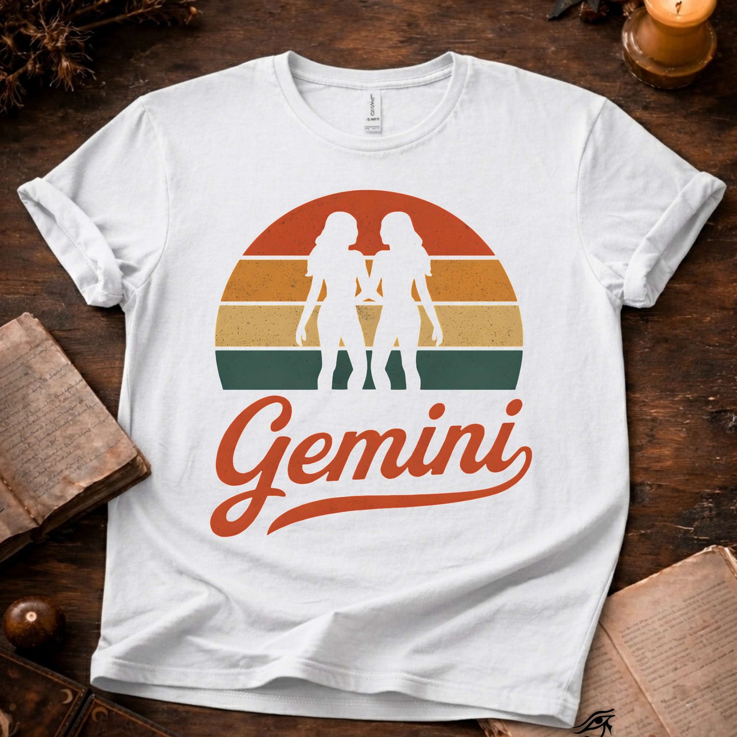 Gemini - The Cosmic Twins | Vintage Zodiac Sunset T-Shirt