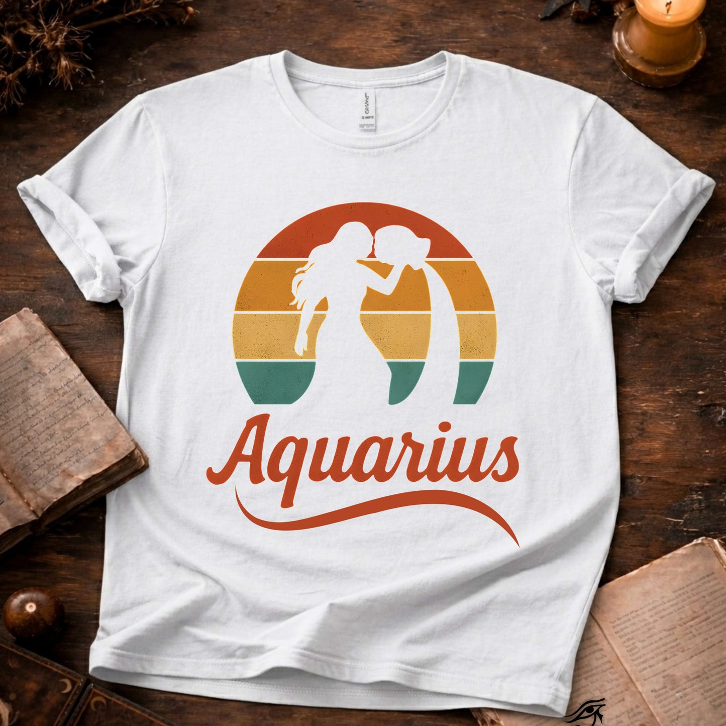 Aquarius - The Water Bearer’s Glow | Vintage Zodiac Sunset T-Shirt